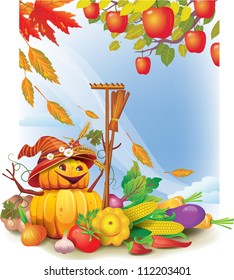 Background with autumn leaves and vegetable
