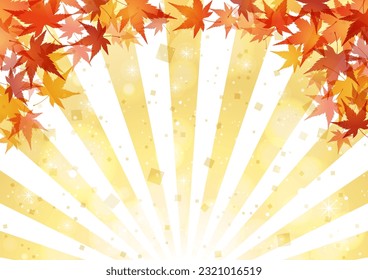 Background of autumn maple leaves and glowing light, vector illustration