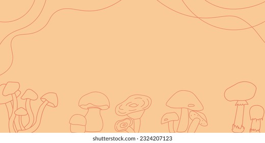 Background with autumn mushrooms and lines. Minimalistic style. Vector illustration