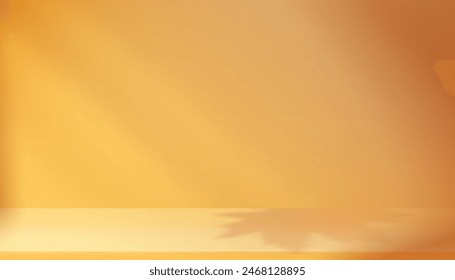 Background Autumn Podium in Orange Platform Interior, Fall Background Pastel Light And Blurred Clean Scene. Thanksgiving Illustration With Yellow Wall Texture, Vector Seasonal Design For Product Display

