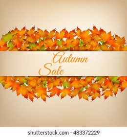 Background for autumn sale with bright orange leaves. Vector illustration