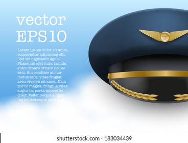 Background of Aviator Peaked cap of the pilot. Civil aviation and air transport. Vector Illustration.