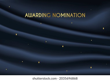 Background awarding nomination. Substrate for use as board of honor. Highlighting best users or employees. Graphic elements for website. Gold letters on dark wallpaper. Flat vector illustration