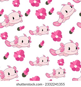 background axolotl seamless texture cute vector character
