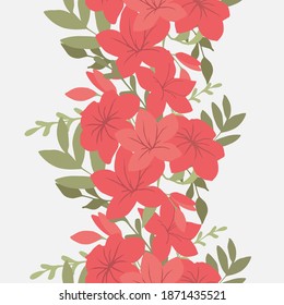 Background of the Azalea flower. Bright flowers, leaves and branches. Seamless vector pattern. Beautiful illustration for design.