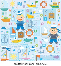 Background  for baby boy scrapbook, small sailor