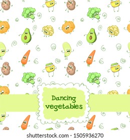 Background with baby characters dancing vegetables