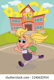background back to school, schoolgirl with backpack. vector illustration
