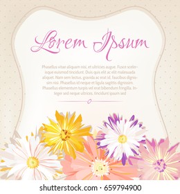 Background (backdrop) greeting card (invitation) template (mockup). Beautiful, vintage style polka (dots) background with place for text and vintage flowers in soft colors