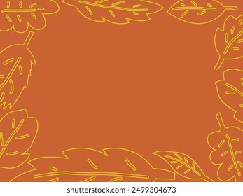 Hintergrund (Kulisse) aus Umrissblättern am Rand und orangefarbenem (oder ockerfarbenem) Raum in der Mitte. Natur. Vektorgrafik.