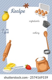 Background with bakery utensils. Cooking tools for home and recipe items.