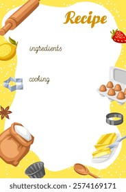 Background with bakery utensils. Cooking tools for home and recipe items.