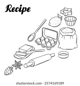 Background with bakery utensils. Cooking tools for home and recipe items.