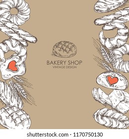 Background with bakery . Vector hand drawn illustration.