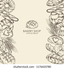 Background with bakery . Vector hand drawn illustration.