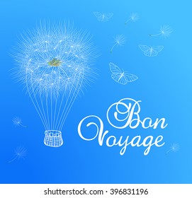 Background with balloon dandelion flying in the blue sky.