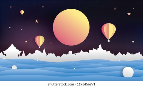 background balloon with water and moon. Modern couture and Thailand temple. Vector Illustration EPS10.