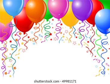 Antecedentes de globos, confetti y caídas de las tiras.