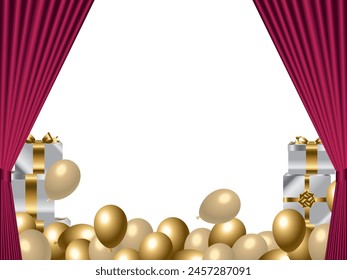 Background with balloons, curtains and gift boxes