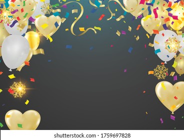 Fondo con globos Gold para tarjetas de felicitación. Ilustración vectorial.