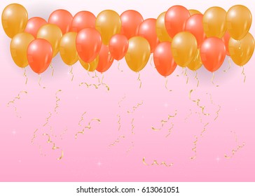 Background balloons. Golden ribbons.Eps10.