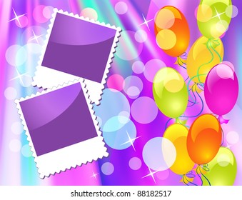 Background with balloons and photo frame