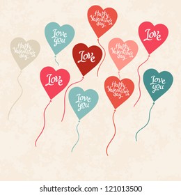 Background with balloons in the shape of heart.