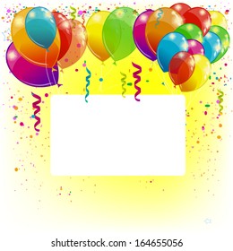 Background with balloons with white frame for text