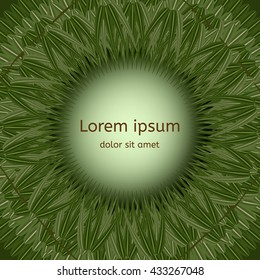 Background of bamboo leaves in a circle. Grass frame. Round frame with a gradient.