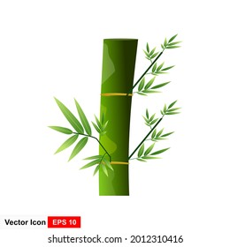 Background with bamboo stalks. Bamboo stalks with green leaf flat theme in realistic style isolated on white. Vector illustration of a tropical plant. Bamboo clump.