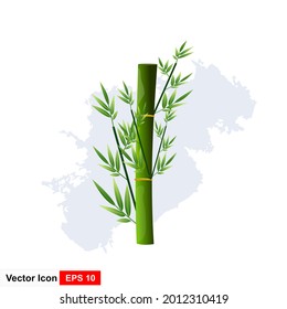 Background with bamboo stalks. Bamboo stalks with green leaf flat theme in realistic style isolated on white. Vector illustration of a tropical plant. Bamboo clump.
