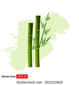 Background with bamboo stalks. Bamboo stalks with green leaf flat theme in realistic style isolated on white. Vector illustration of a tropical plant. Bamboo clump.