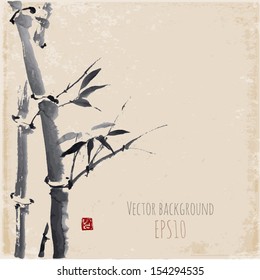 Background with bamboo. Vector illustration. Traditional Japanese painting. Hand-drawn with ink. 