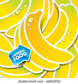Antecedentes de bananas con una flecha de comida orgánica. Ilustración vectorial.