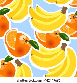 Background with bananas, oranges and lemons