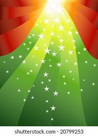 Background with bands and rain stars in form of a xmas tree