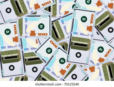 The background of the banknotes with images on them armored safe
