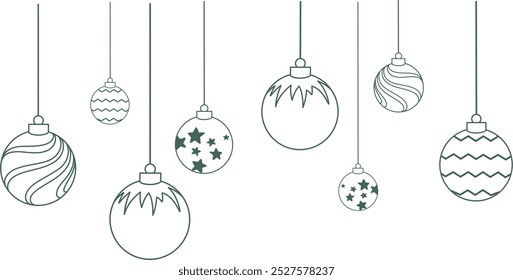 background banner christmas vector. christmas bauble line art decoration set