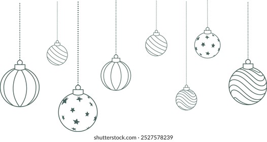 background banner christmas vector. christmas bauble line art decoration set