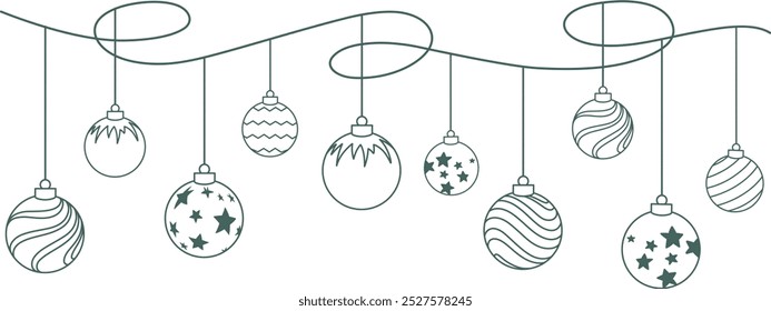 background banner christmas vector. christmas bauble line art decoration set