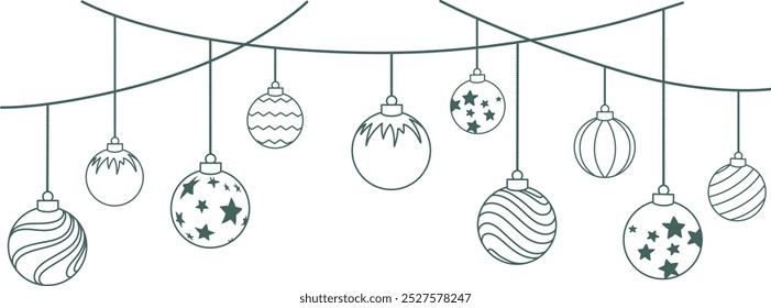 Vector de Navidad de Anuncio de fondo. Conjunto de decoración de arte de línea de chuchería de Navidad