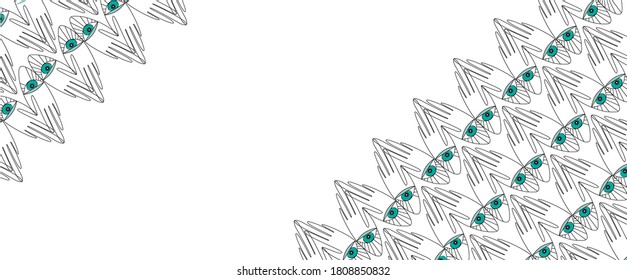 
Background for a banner from a contour image of palms with green eyes. Copy space for text on a white background.