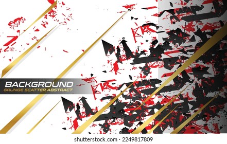 diseño de banner de fondo, estilo de dispersión abstracto grueso, color negro rojo dorado, tinta de patrón deportivo de velocidad