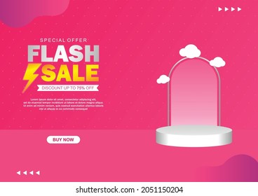 Background Banner Flash Sale With Podium Social Media Post Template