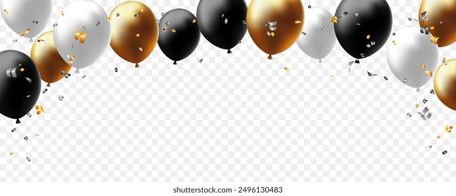 background, banner, greeting card with realistic balloon and confetti. black friday