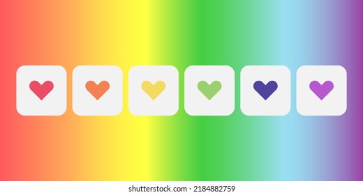 Background, banner, illustration, template, has gradient six colors, red, orange, yellow, green, blue, purple with heart six color