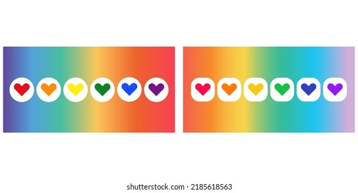 Background, banner, illustration, template. The image has red, orange, yellow, green, blue, purple colors and has red, orange, yellow, green, blue, purple hearts and a gradient background.