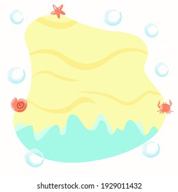 Background or banner with the image of the beach. Water, sand and starfish crab