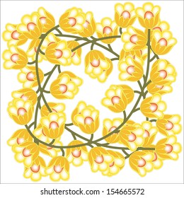background banner interwoven branches with flowers
