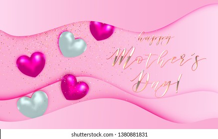 Background or banner for Mother's day holiday shop seasonal discount offer. Vector International Women's Day on 8 March design template of pink and silver hearts on pink background.